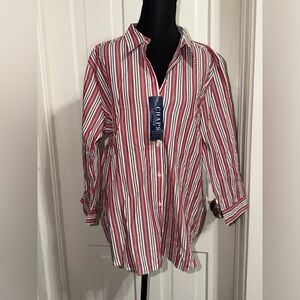 NWT Chaps women’s size XL Red and White Striped Button Down Shirt